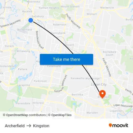 Archerfield to Kingston map