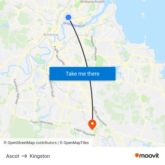 Ascot to Kingston map
