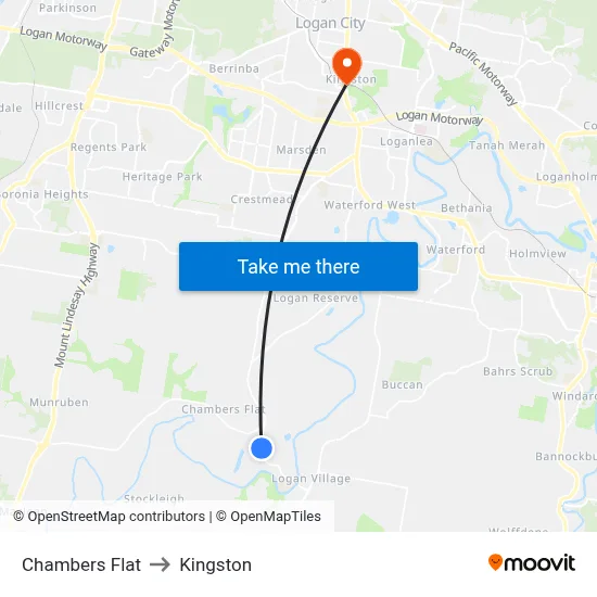 Chambers Flat to Kingston map
