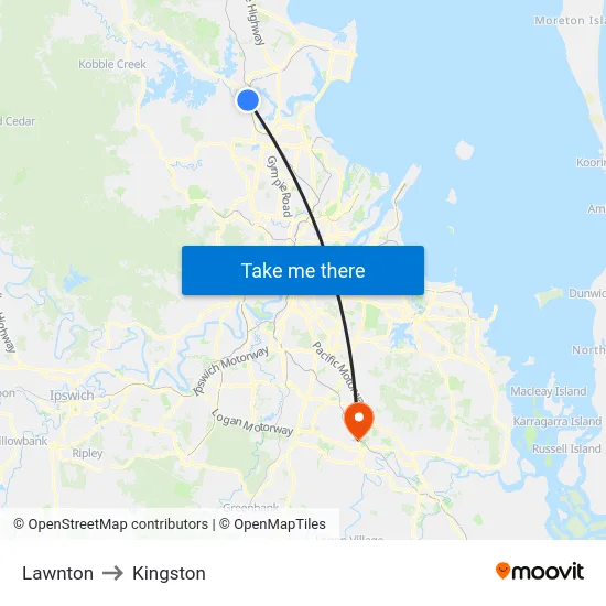 Lawnton to Kingston map