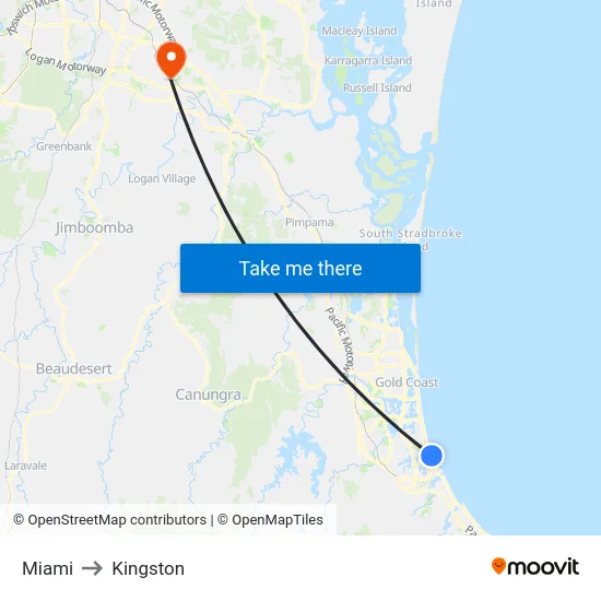 Miami to Kingston map