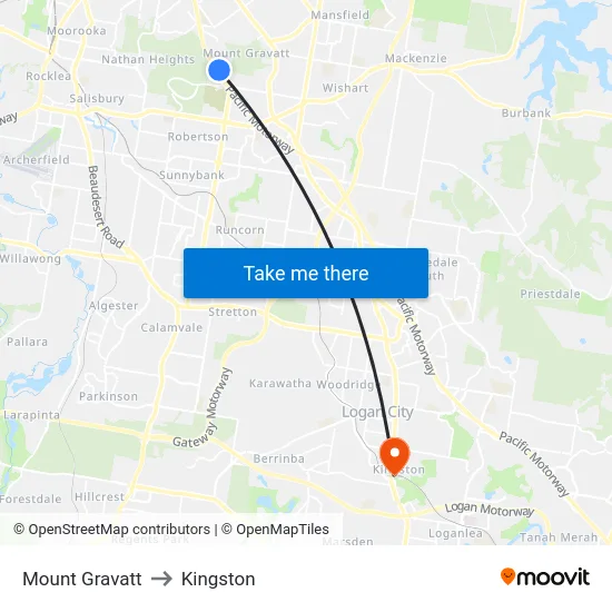 Mount Gravatt to Kingston map