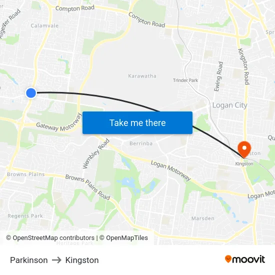 Parkinson to Kingston map