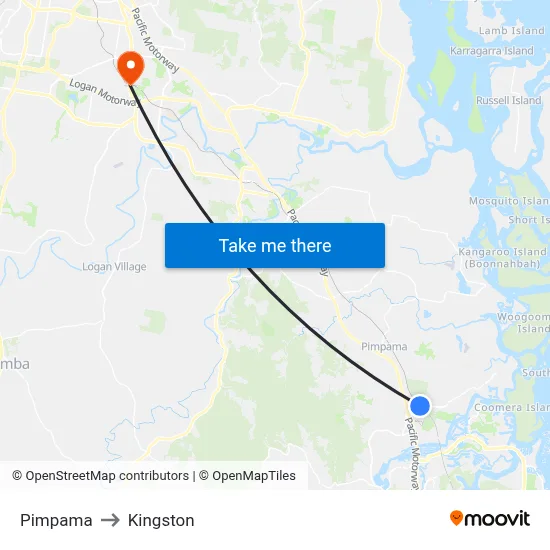 Pimpama to Kingston map