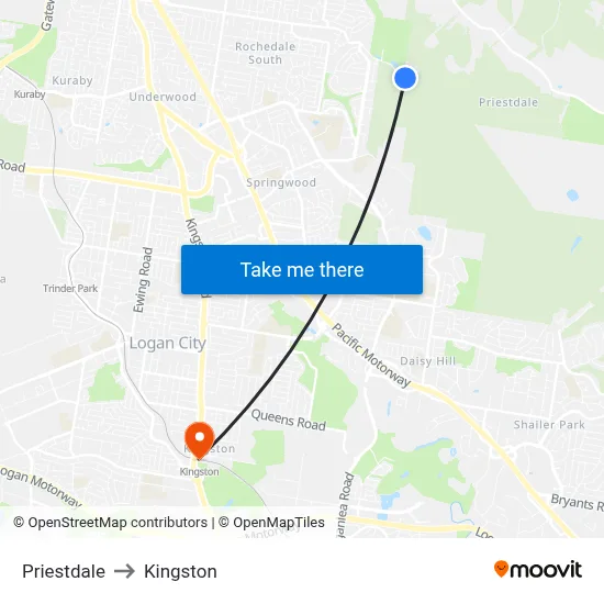 Priestdale to Kingston map