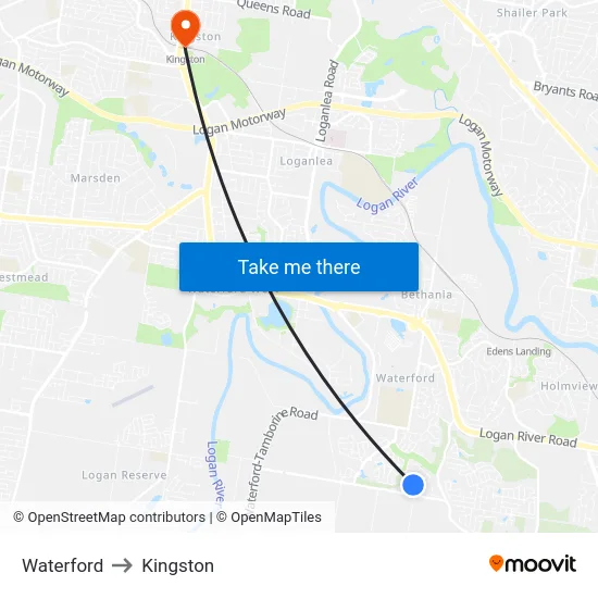 Waterford to Kingston map