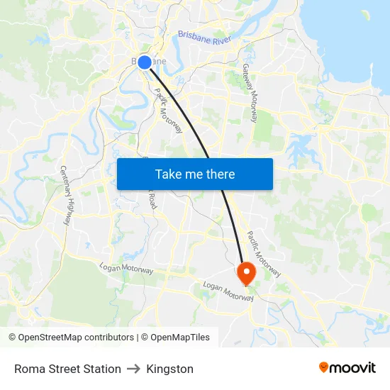 Roma Street Station to Kingston map