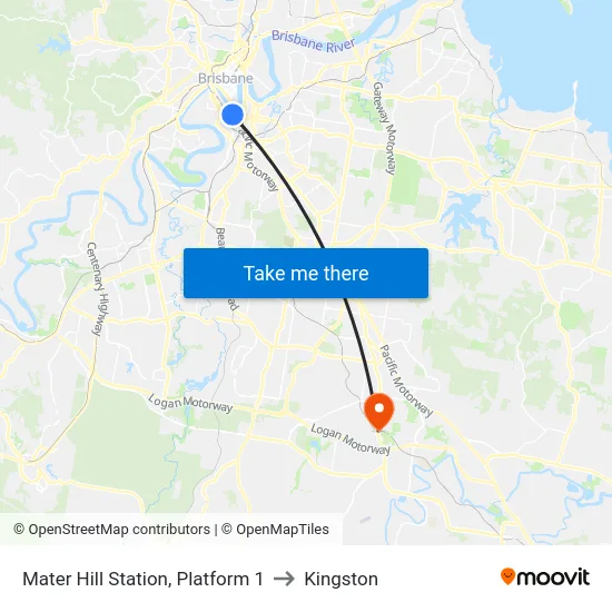 Mater Hill Station, Platform 1 to Kingston map
