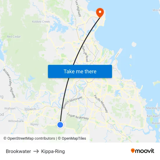 Brookwater to Kippa-Ring map