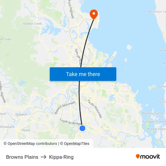 Browns Plains to Kippa-Ring map