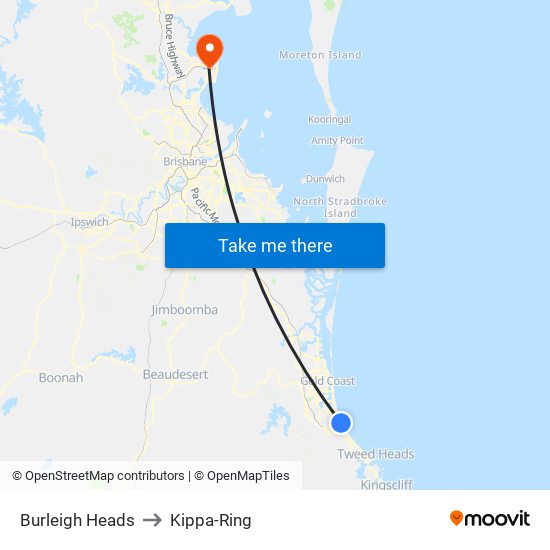 Burleigh Heads to Kippa-Ring map