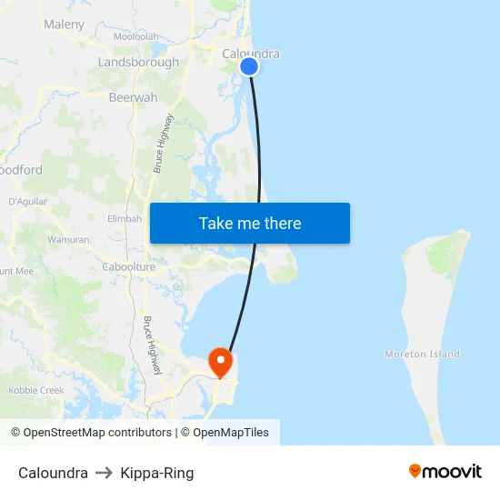 Caloundra to Kippa-Ring map