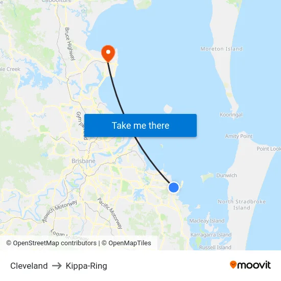 Cleveland to Kippa-Ring map