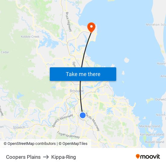 Coopers Plains to Kippa-Ring map