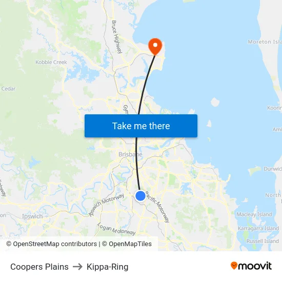 Coopers Plains to Kippa-Ring map