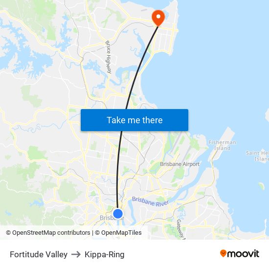 Fortitude Valley to Kippa-Ring map