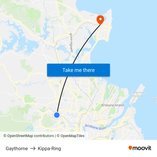 Gaythorne to Kippa-Ring map