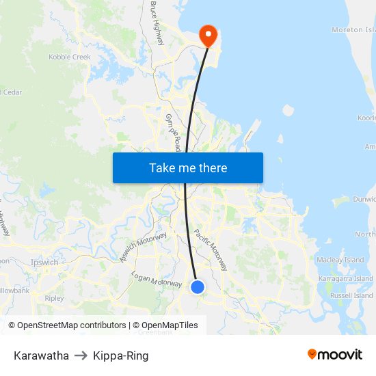 Karawatha to Kippa-Ring map