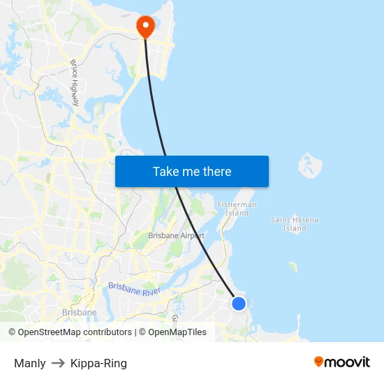 Manly to Kippa-Ring map