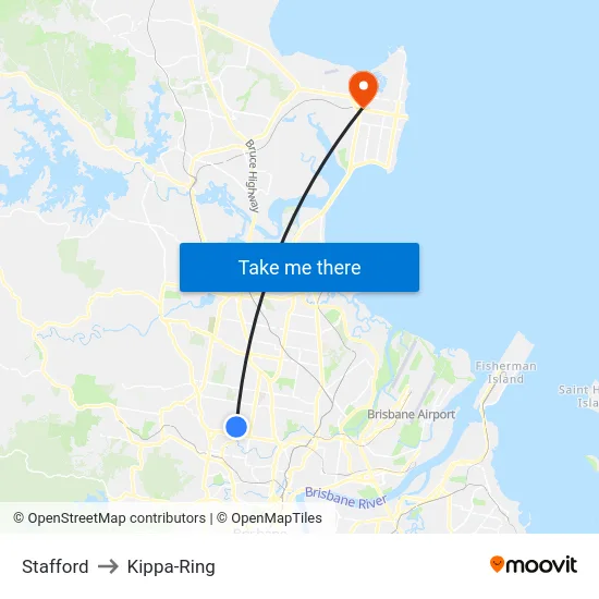 Stafford to Kippa-Ring map