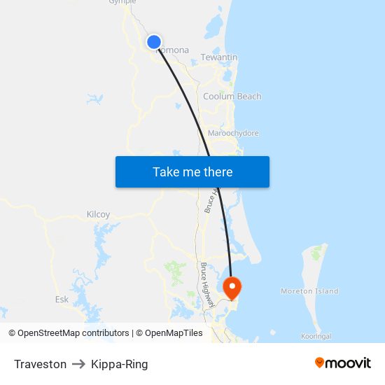 Traveston to Kippa-Ring map