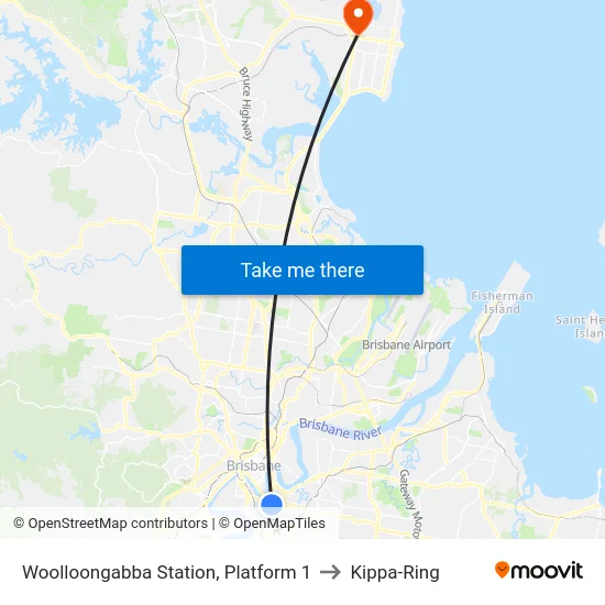 Woolloongabba Station, Platform 1 to Kippa-Ring map