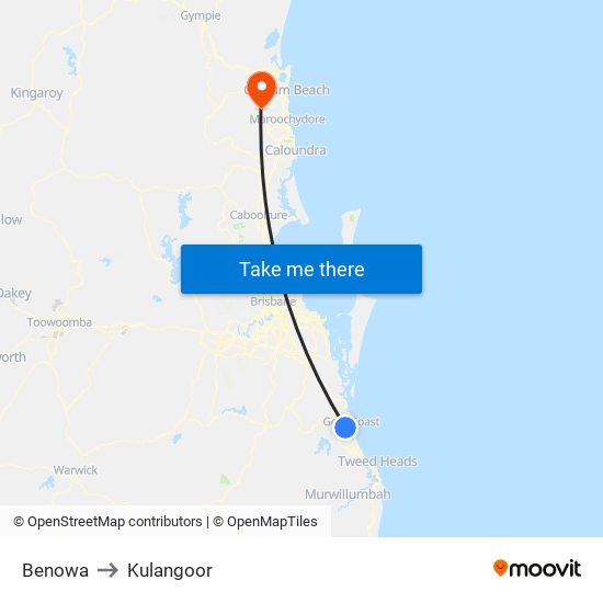 Benowa to Kulangoor map