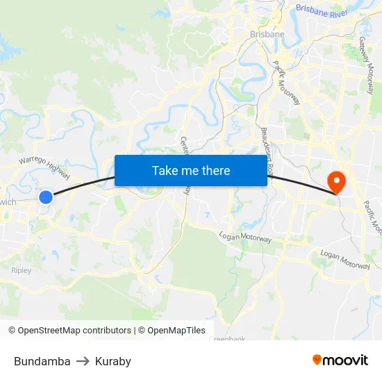 Bundamba to Kuraby map