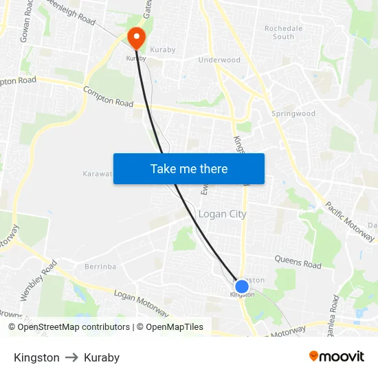 Kingston to Kuraby map