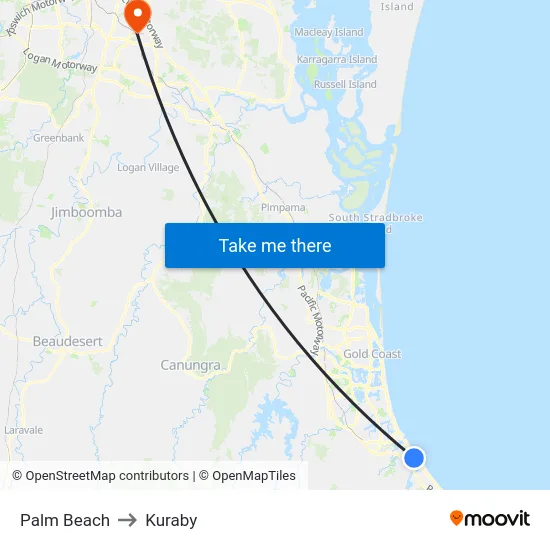 Palm Beach to Kuraby map