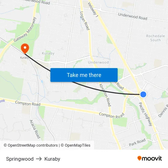 Springwood to Kuraby map