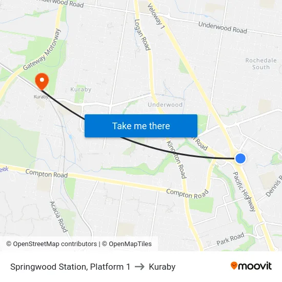 Springwood Station, Platform 1 to Kuraby map
