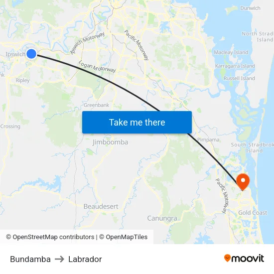Bundamba to Labrador map