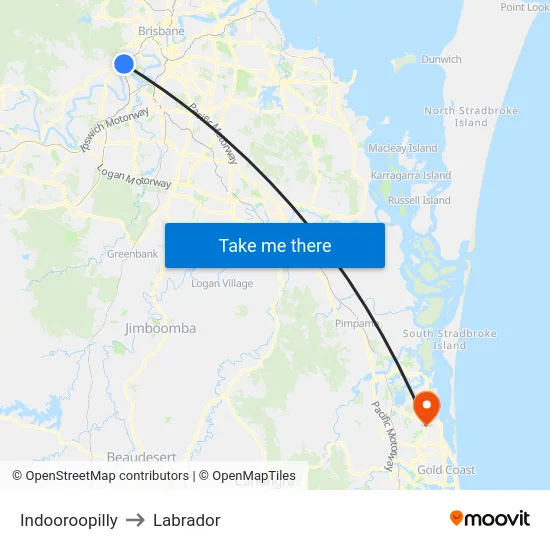 Indooroopilly to Labrador map