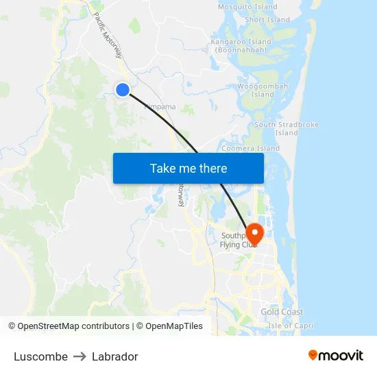 Luscombe to Labrador map