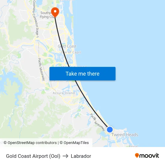 Gold Coast Airport (Ool) to Labrador map