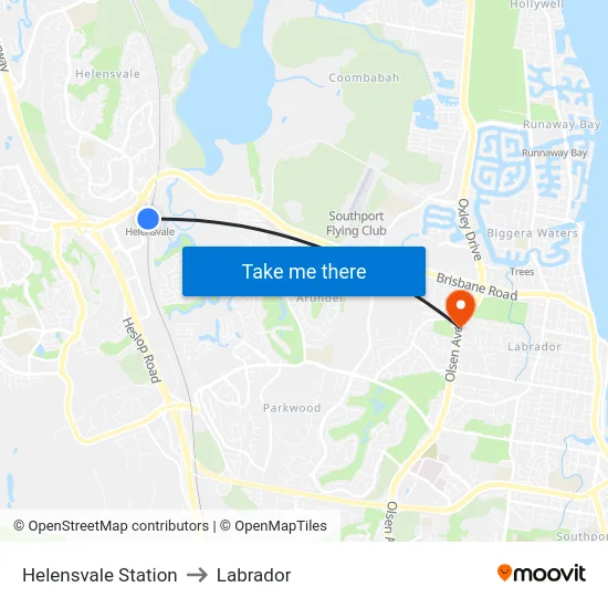 Helensvale Station to Labrador map