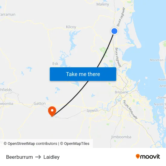 Beerburrum to Laidley map