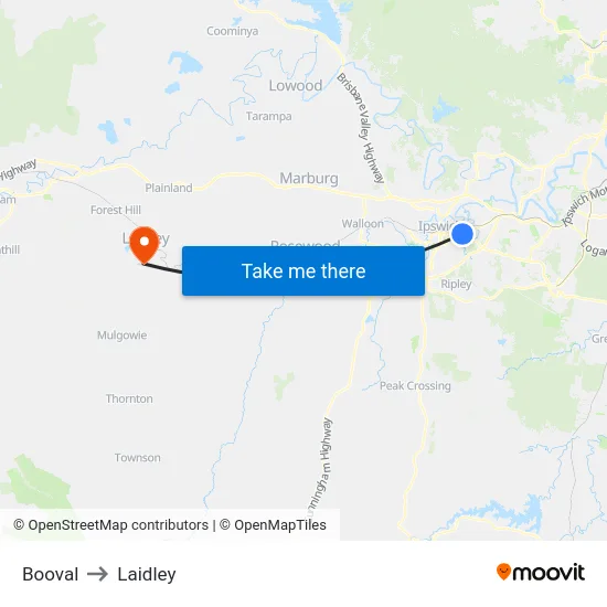Booval to Laidley map
