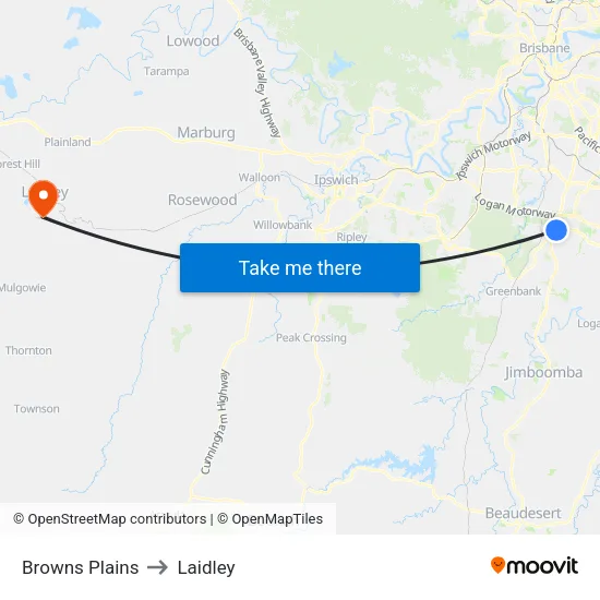 Browns Plains to Laidley map