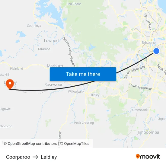 Coorparoo to Laidley map