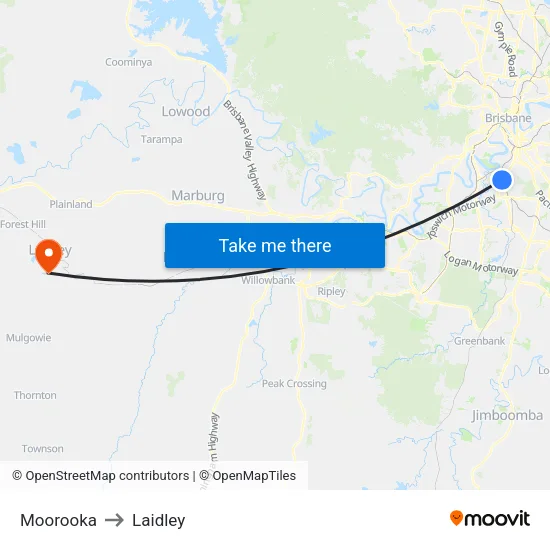 Moorooka to Laidley map