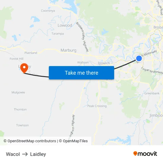 Wacol to Laidley map