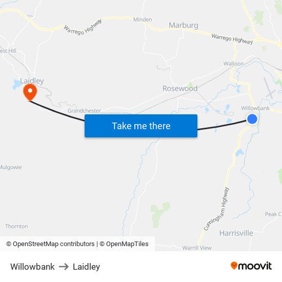 Willowbank to Laidley map