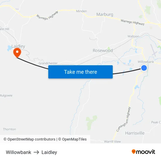 Willowbank to Laidley map