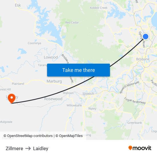 Zillmere to Laidley map