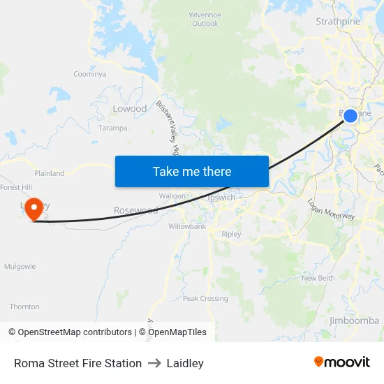 Roma Street Fire Station to Laidley map
