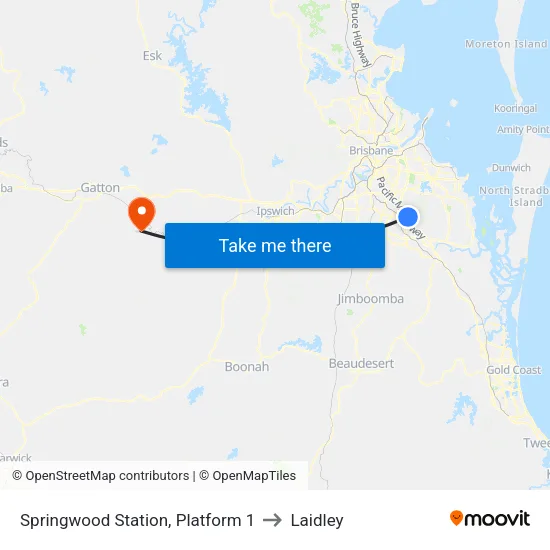 Springwood Station, Platform 1 to Laidley map
