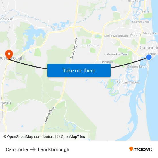 Caloundra to Landsborough map