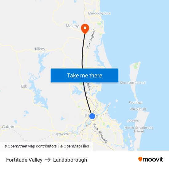 Fortitude Valley to Landsborough map